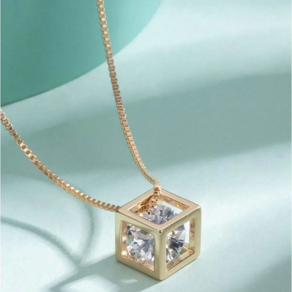 3for$20 Hollow Cubic Shape Pendant Necklace Inlaid Shiny   select your color